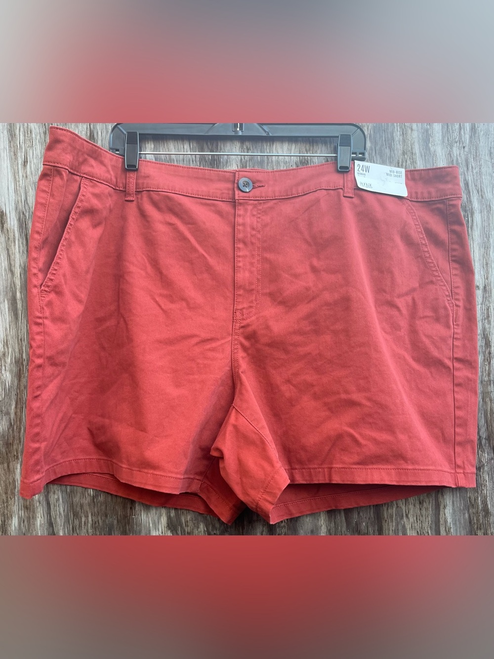 ANA Mid Rise Midi Short Womens Plus 24W chili oil Canvas Twill Pockets